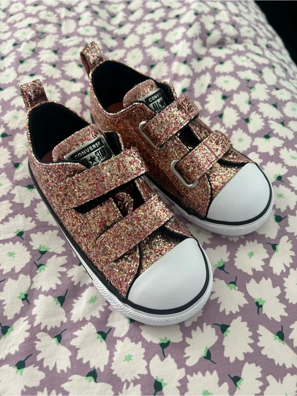 Converse Kids Rose Gold Glitter Velcro Sneakers